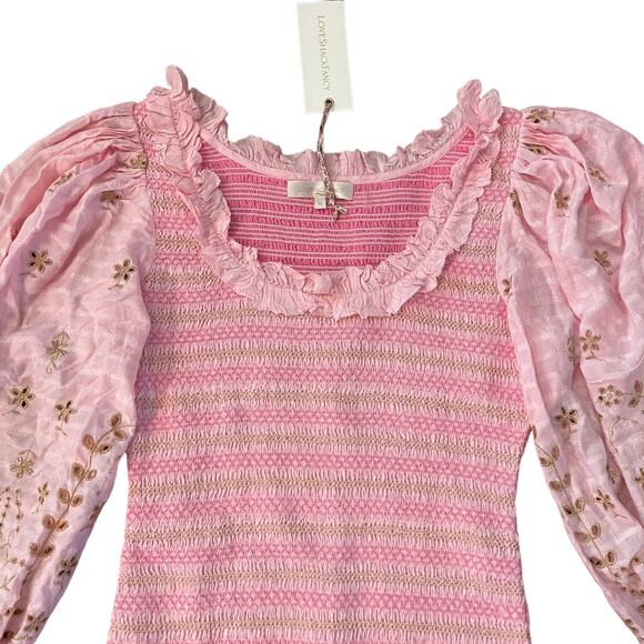 LoveShackFancy Celia Dress in Gilded Pink NWT Cottagecore Smocked Embroidered - Picture 8 of 14